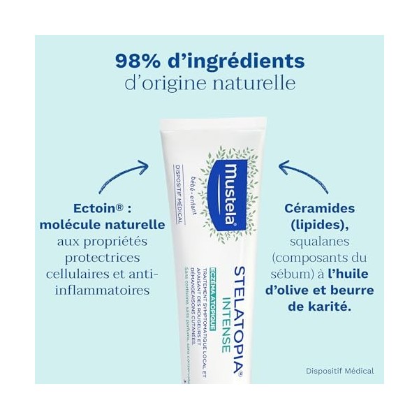 Mustela - Stelatopia® Intense - Crème Eczéma Atopique - Soin pour Le Corps Apaisant sans Cortisone - Ectoin®, Céramides, Huil