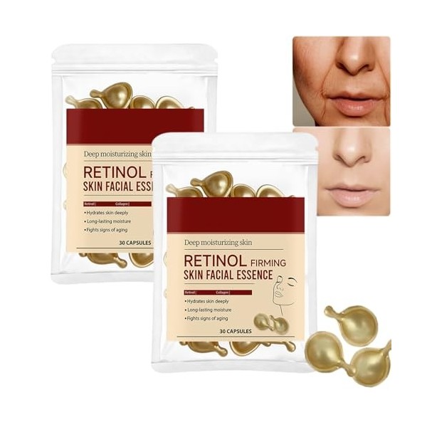 Capsules dessence hydratante raffermissante au rétinol pour le visage et le cou, sérum anti-âge, hydratation intense et rédu ...