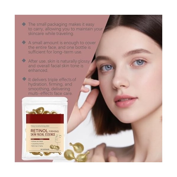 Capsules dessence hydratante raffermissante au rétinol pour le visage et le cou, sérum anti-âge, hydratation intense et rédu ...