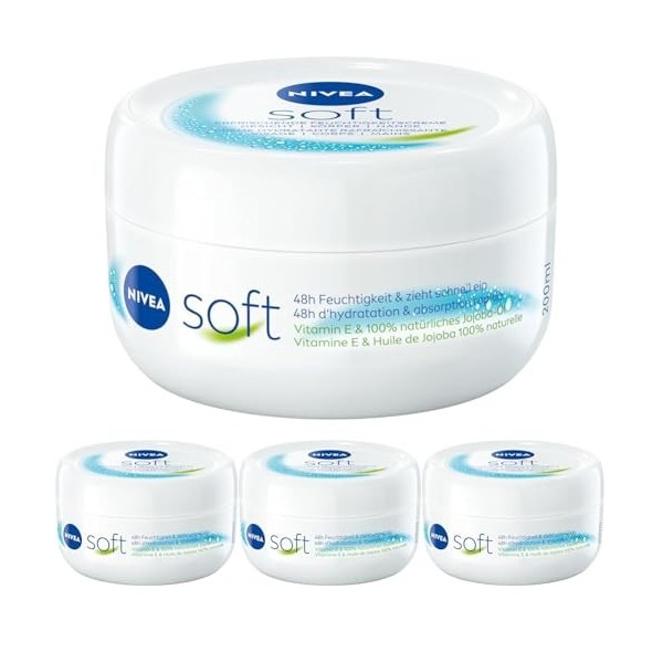 NIVEA Crème hydratante douce et rafraîchissante 200 ml , crème légère avec vitamine E et huile de jojoba 100% naturelle, pén ...