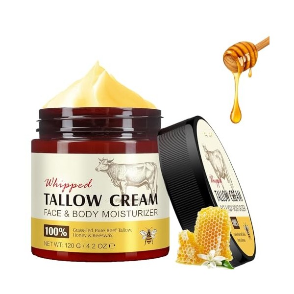 Beef Tallow Skincare - Rindertalg Bio Creme, Rindertalgbalsam zur Hautpflege,Tallow and Honey Balm for Cracked, Rindertalg Bi