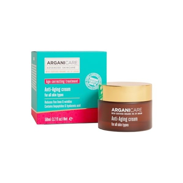 Arganicare | Crème Anti-Âge Visage | Huile d’Argan Bio & Vitamine E | Rides & Fermeté | Hydratation Intense | Tous Types de P