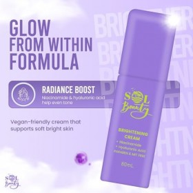 Sol Beauty Crème éclaircissante visage – 80 ml. Soin hydratant visage léger pour un usage quotidien. Texture onctueuse pour u