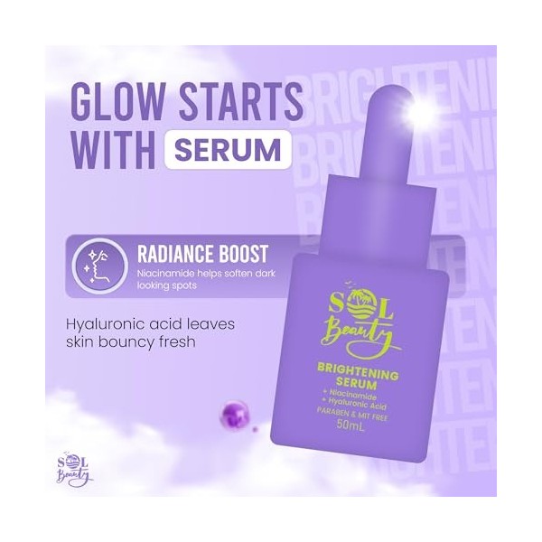 Sol Beauty Sérum Éclat Visage – 50 ml. Sérum visage léger pour un teint lisse, une routine matin et soir simplifiée. Format v
