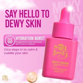 Sol Beauty Sérum Visage Lacté - 50 ml. Sérum hydratant à la texture laiteuse, en flacon compte-gouttes. Soin lissant et illum