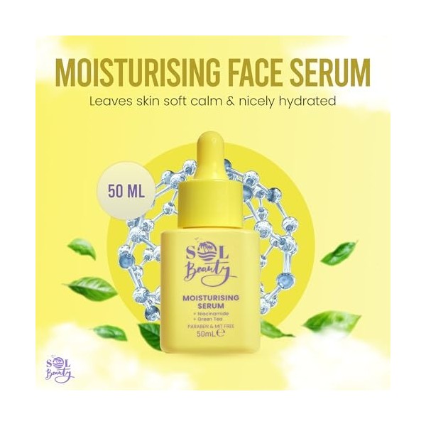 Sol Beauty Sérum hydratant visage Niacinamide Thé vert Soin de la peau, sérum visage léger, application quotidienne pour une 