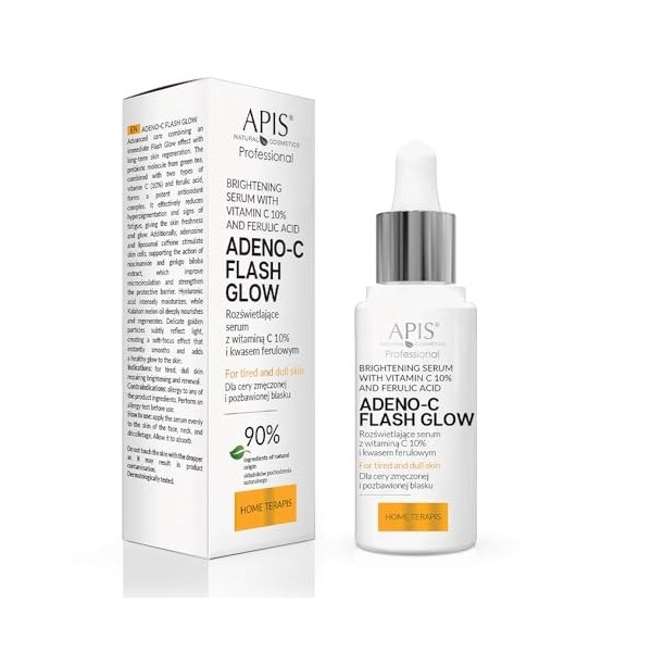 APIS Adeno-C Flash Glow Sérum éclaircissant pour le visage 30 ml avec vitamine C, acide férulique et acide hyaluronique – Soi