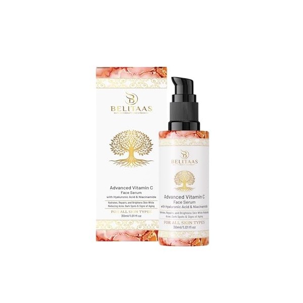 Belitaas Vitamin C Face Serum for Glowing Skin | Purest Vitamin C L-Ascorbic Acid with Hyaluronic Acid | Moisturizing Serum