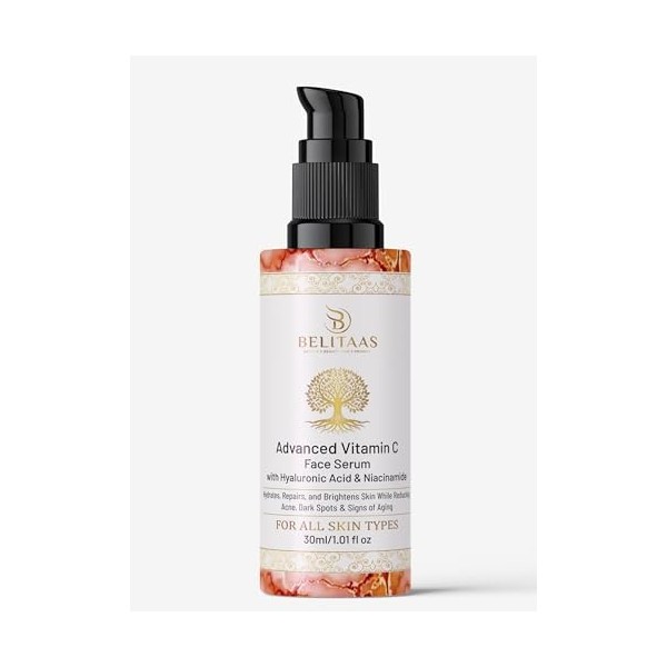 Belitaas Vitamin C Face Serum for Glowing Skin | Purest Vitamin C L-Ascorbic Acid with Hyaluronic Acid | Moisturizing Serum