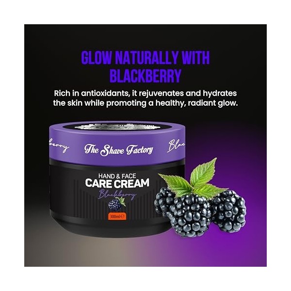 THE SHAVE FACTORY Hand and Face Cream – Blackberry 300ML – Hydratation & Nutrition Profonde – Formule Rapidement Absorbée, No...