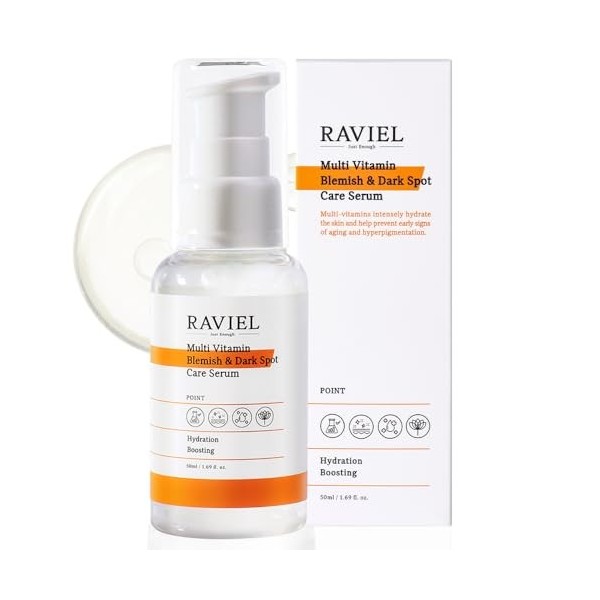 RAVIEL Sérum éclaircissant multi-vitamines pour les taches brunes et les imperfections du visage pour tous les types de peau,...