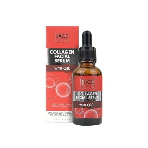 Face Facts Sérum facial au collagène Q10 avec ubiquinone Q10 , collagène et bétaïne . adoucit et lisse . aide à réduire temp