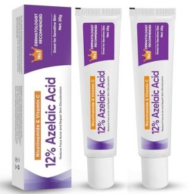 2 Pièces Sérum Acide Azélaïque 12%, Crème Visage Anti Acné et Anti Rougeurs, Azelaic Acid Serum, Éclaircissant, pour Tous Typ