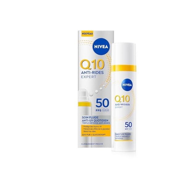 NIVEA Q10 Anti-Rides Expert - Fluide Anti-UV Quotidien FPS 50 - Soin Visage Combleur De Rides - Haute Protection UVA/UVB - 12...