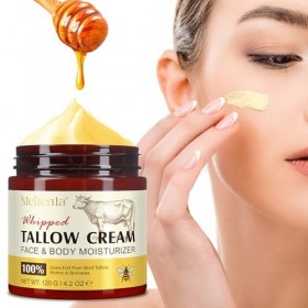 Crème au bœuf Tallow - Crème pour le visage bio avec sébum - 100 % de suif de bœuf nourri à lherbe - Miel naturel et cire d