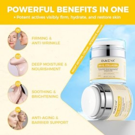 OUKEYA Crème Cou au Collagène et Peptides, Crème Anti-Rides Raffermissante et Hydratante pour Cou et Décolleté, améliore l’él...