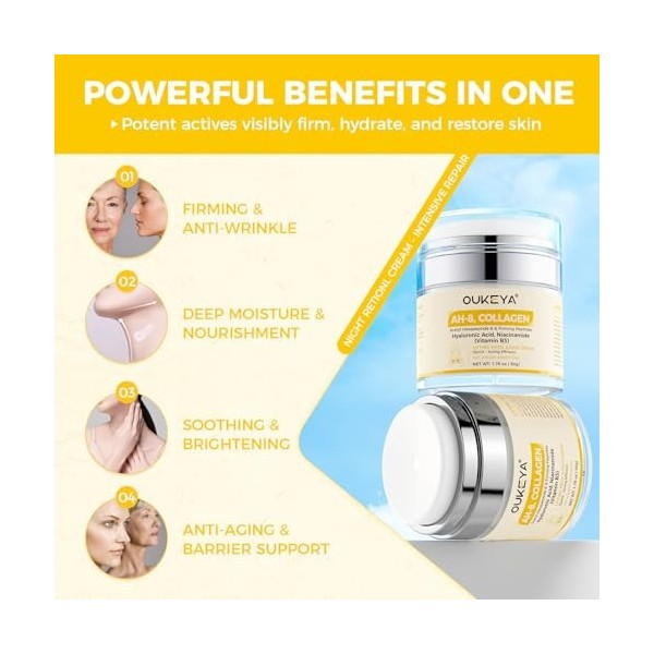 OUKEYA Crème Cou au Collagène et Peptides, Crème Anti-Rides Raffermissante et Hydratante pour Cou et Décolleté, améliore l’él...
