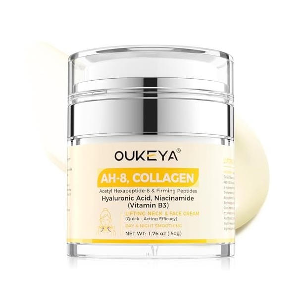OUKEYA Crème Cou au Collagène et Peptides, Crème Anti-Rides Raffermissante et Hydratante pour Cou et Décolleté, améliore l’él...