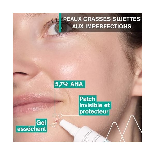 Uriage Hyseac Gel SOS Asséchant - 5,7% dAHA et de BHA - Assèche, Purifie - Réduit les Boutons, Imperfections - Efficacité Vi
