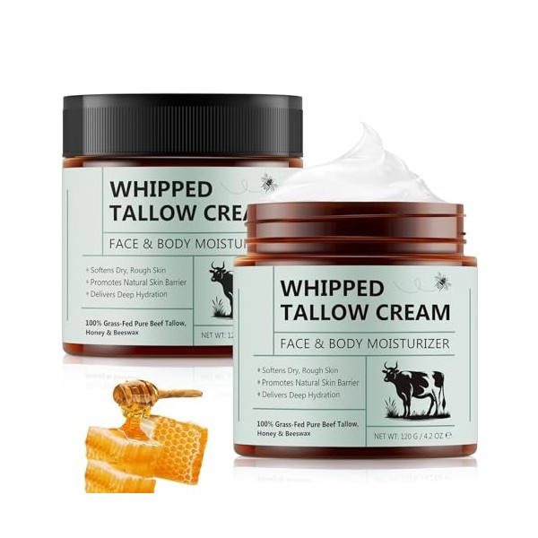 Baume au miel de suif de bœuf pour soins de la peau, 120 g de suif de bœuf pour le visage et le corps, baume de suif bio nour