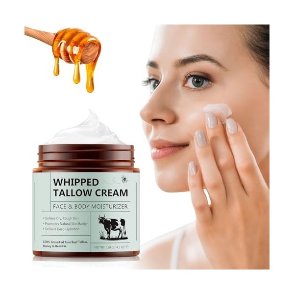 Baume au miel de suif de bœuf pour soins de la peau, 120 g de suif de bœuf pour le visage et le corps, baume de suif bio nour