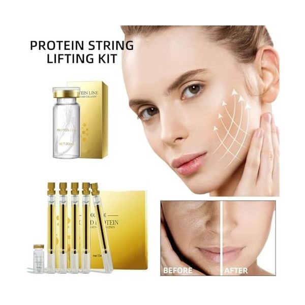 Pemarlis Instalift Kit de levage de fils protéinés,Sérum pour le visage doré,fil de protéine soluble et combinaison dessence