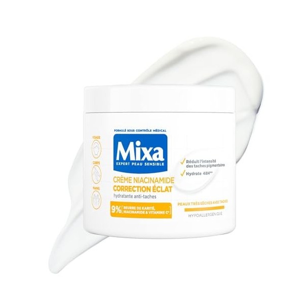 Mixa - Crème Niacinamide Correction Éclat - Crème Hydratante Anti-Taches au Beurre de Karité, à la Niacinamide et à la Vitami...