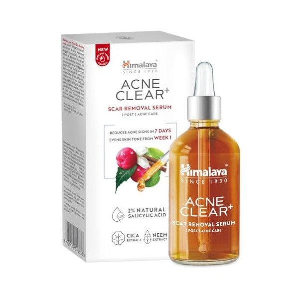 Himalaya Sérum Acne Clear+ pour éliminer les cicatrices – Acide salicylique naturel, CICA et neem – Uniformise le teint et ré