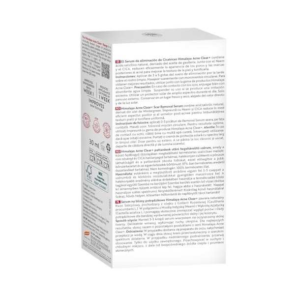 Himalaya Sérum Acne Clear+ pour éliminer les cicatrices – Acide salicylique naturel, CICA et neem – Uniformise le teint et ré