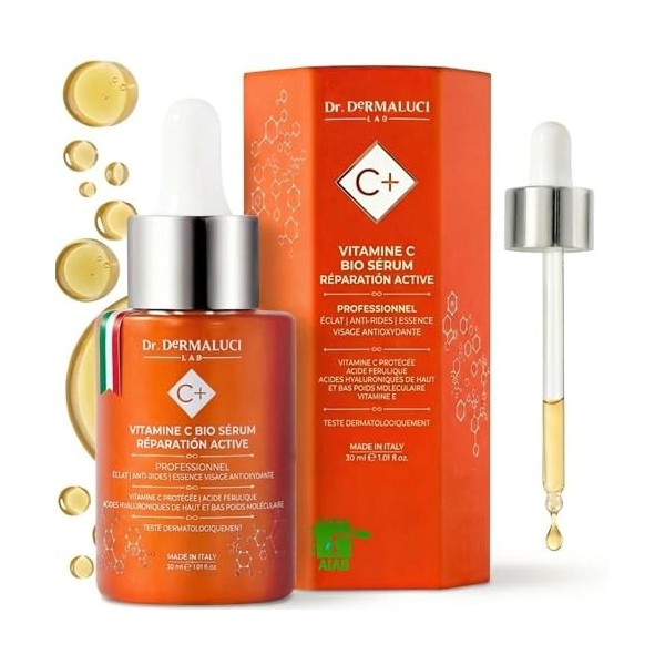 Serum Visage Vitamine C Acide Hyaluronique/Ferulique 30ML BIO | Anti-Taches Anti-Age Naturelle | Curcuma Centella Asiatica | 
