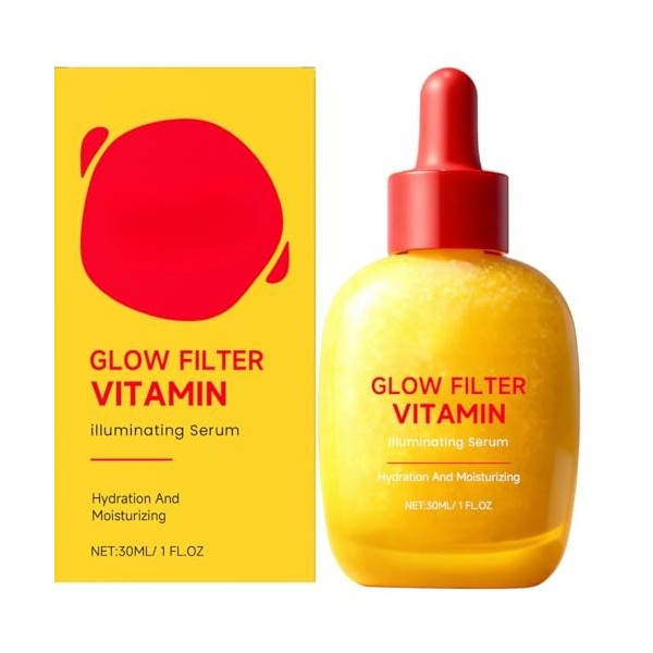 Sérum visage Glow Filter Vitamin, sérum facial illuminateur pour une peau éclatante, sérum hydratant léger idéal comme base d...