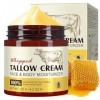 Beef Tallow for Skin, Crème de Suif de Bœuf pour Le Corps et Le Visage, 100% Naturel Tallow and Honey Balm, Hydratation pour 