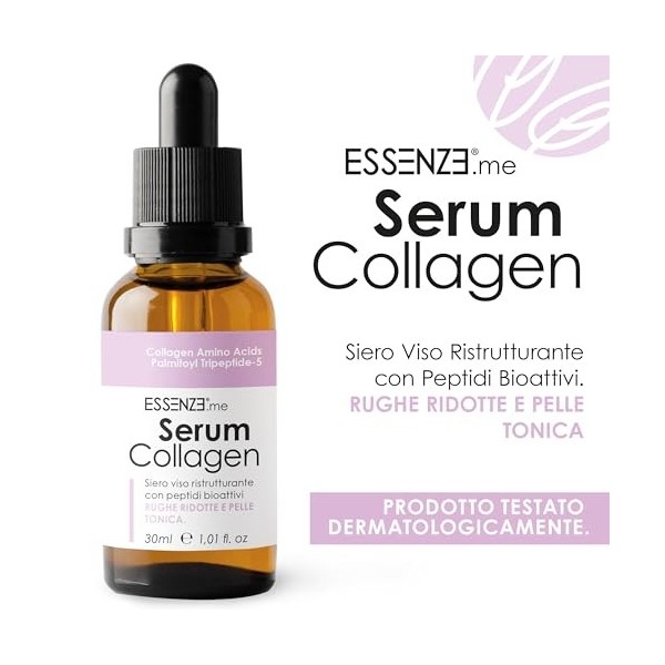 Essenze – Sérum Visage au Collagène Hydrolisé avec Peptides Bioactifs – Anti-rides hydratant, raffermissant, anti-âge – Convi
