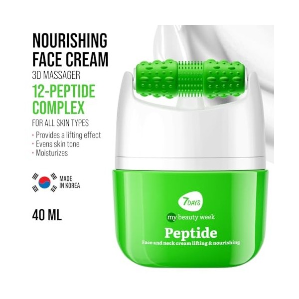 7Days Crème Visage aux Peptides + Masseur pour Rajeunissement, Lifting et Hydratation | Raffermit, lisse les rides, antioxyda...