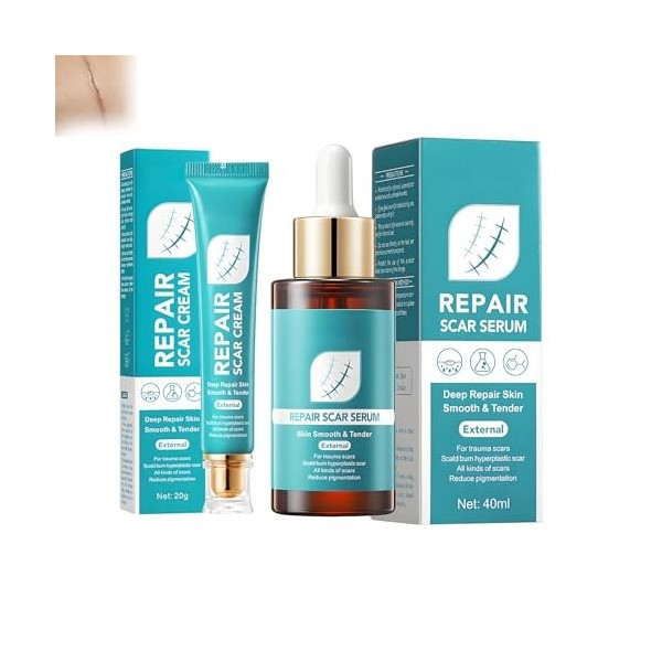 Eazerom Crème Réparatrice pour Cicatrices & Sérun, Kit dAtténuation des Cicatrices pour scars Anciennes et Nouvelles, Crème 
