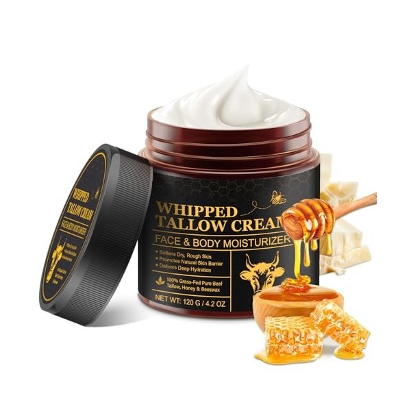 Beef Tallow Cream for Skin - Crème pour le visage nourrissante à base de suif provenant danimaux nourris exclusivement à lh C...