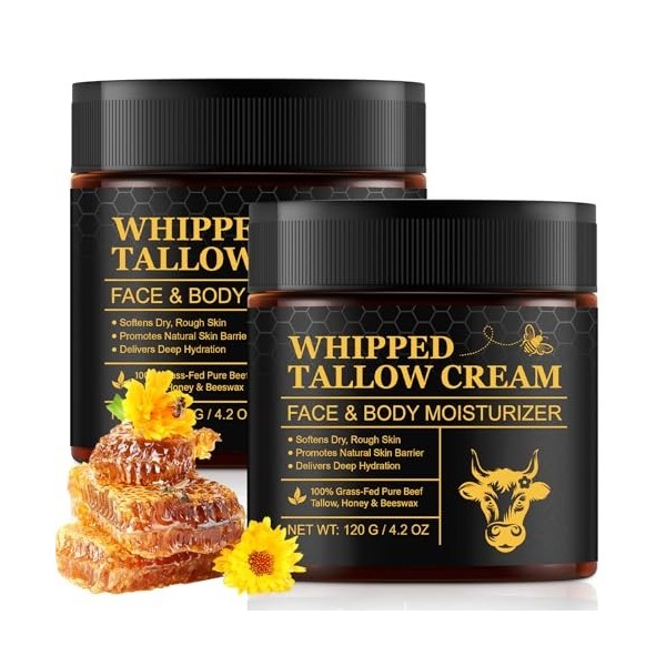 Beef Tallow Cream for Skin - Crème pour le visage nourrissante à base de suif provenant danimaux nourris exclusivement à lh C...