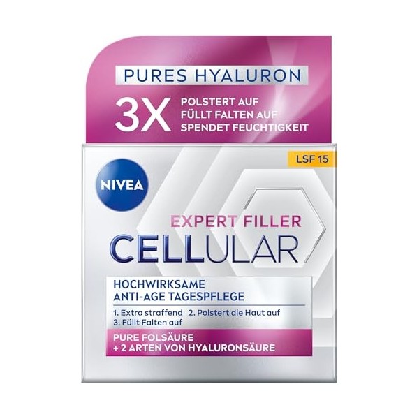 NIVEA Cellular Expert Filler Soin de jour anti-âge très efficace SPF 15, soin du visage extra raffermissant avec effet repulp
