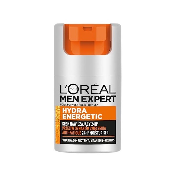 LOréal Paris Men Expert Hydra Energetic Crème Visage Hydratante 24h Anti-Fatigue, 50 ml