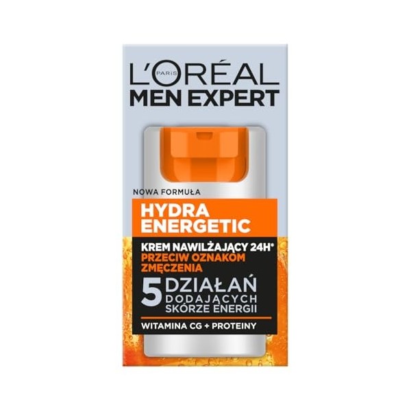 LOréal Paris Men Expert Hydra Energetic Crème Visage Hydratante 24h Anti-Fatigue, 50 ml
