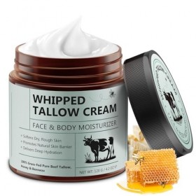 Beef Tallow, Suif de Bœuf Bio pour la Peau - Crème Hydratante Intense Visage & Corps - 100% Naturel, Sans Parfum, Adapté à To