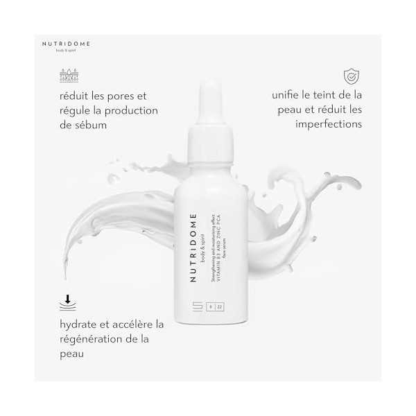 NUTRIDOME Sérum pour le visage - Niacinamide & Zinc PCA Sérum avec Aloe Vera, Squalane, Vitamine B3 & E - Contre lacné, les ...