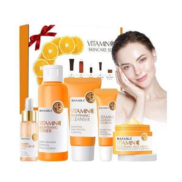 HASAIKA® Coffret de soins à la Vitamine C, Avec Sérum À La Vitamine C, Crème Hydratante à la Vitamine C, Ensemble Hydratant A...