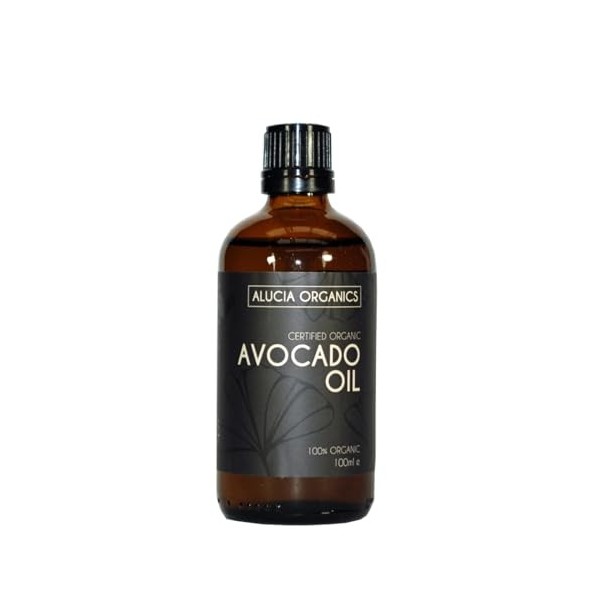 Huile davocat Avocado Oil certifiée bio de Alucia Organics 100ml - pur, naturel, pressé à froid, végétalien, pour la peau,