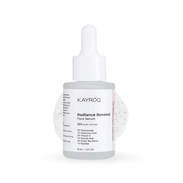 KAYROQ Radiance Renewal Sérum visage avec niacinamide, vitamine C et acide hyaluronique | Illumine la peau, unifie le teint e