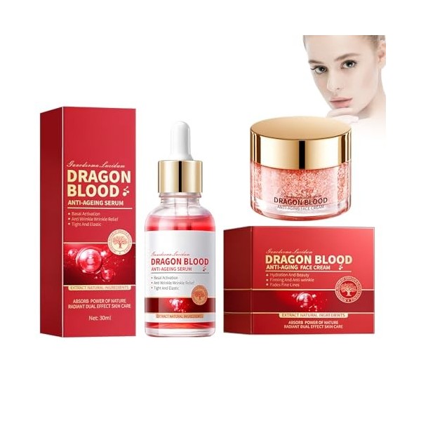 Crème anti-rides pour le visage + sérum sang de dragon - Crème nourrissante et rajeunissante pour réduire les ridules - Crème