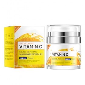 Crème Éclaircissante et Anti-Âge à la Vitamine C 50g, Enrichie en Niacinamide, Crème stimulation collagène, Unifie le Teint e