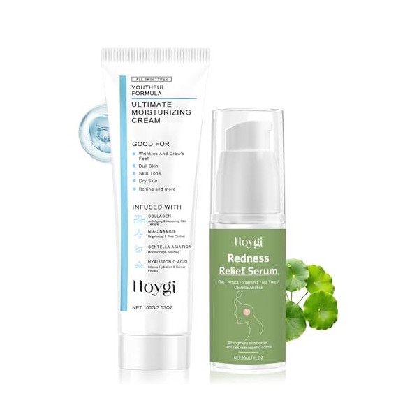 2 Pièces Centella Asiatica Creme,Centella Asiatica Serum,Sérum Visage,Crème Hydratante Visage,Apaise les Peaux Sensibles, leu
