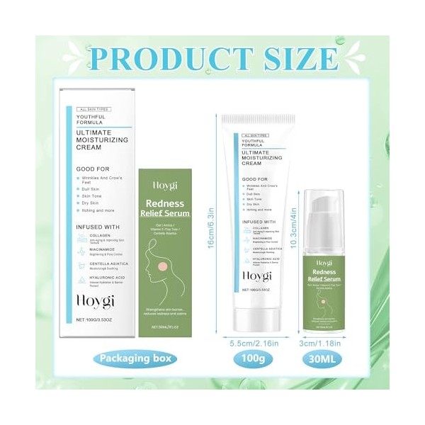 2 Pièces Centella Asiatica Creme,Centella Asiatica Serum,Sérum Visage,Crème Hydratante Visage,Apaise les Peaux Sensibles, leu