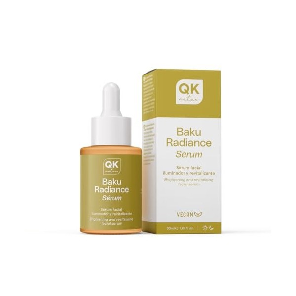 QKnatur - Sérum visage Baku Radiance - Au bakuchiol, coenzyme Q10 et rose musquée - Améliore lélasticité, léclat et les rid